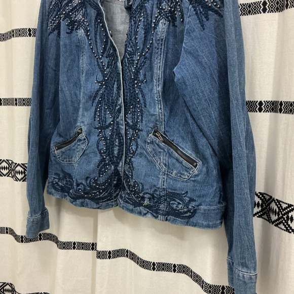 Reba Denim Jacket Women's L‎ Blue Embellished Studded Western Jean Coat - Picture 2 of 6